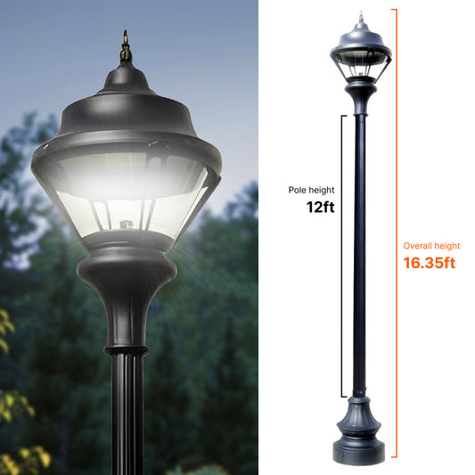 Traditional Municipal Quality LED Street Light Fixture, Pole, and Pedestal Combo 12 Feet Pole