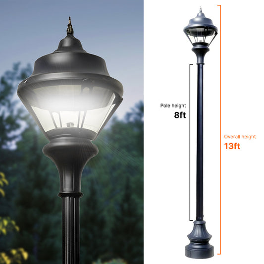 Traditional Municipal Quality LED Street Light Fixture, Pole, and Pedestal Combo 8 Feet Pole