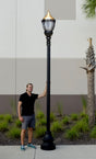 Premier Municipal Quality LED Street Light Fixture, Pole, and Pedestal Combo with Gold Globe