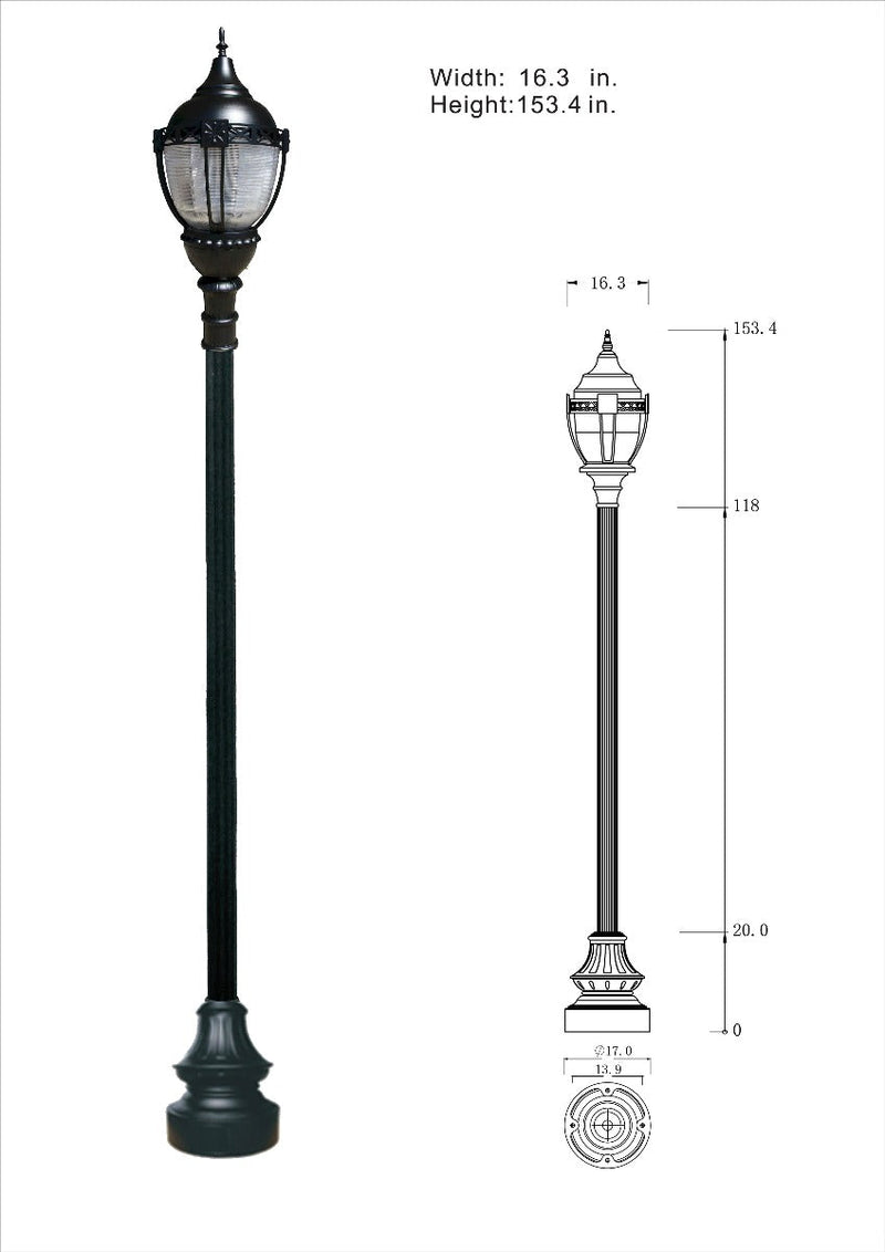 Premier Municipal Quality LED Street Light Fixture, Pole, and Pedestal Combo with Gold Globe