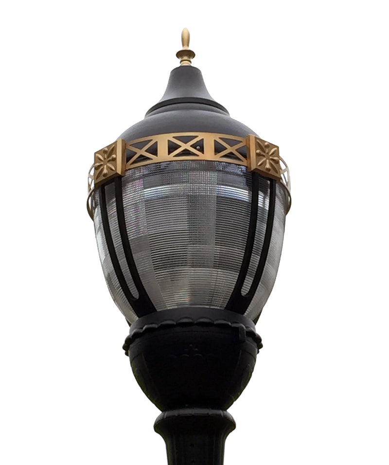 Premier Municipal Quality LED Street Light Fixture, Pole, and Pedestal Combo with Gold Trim