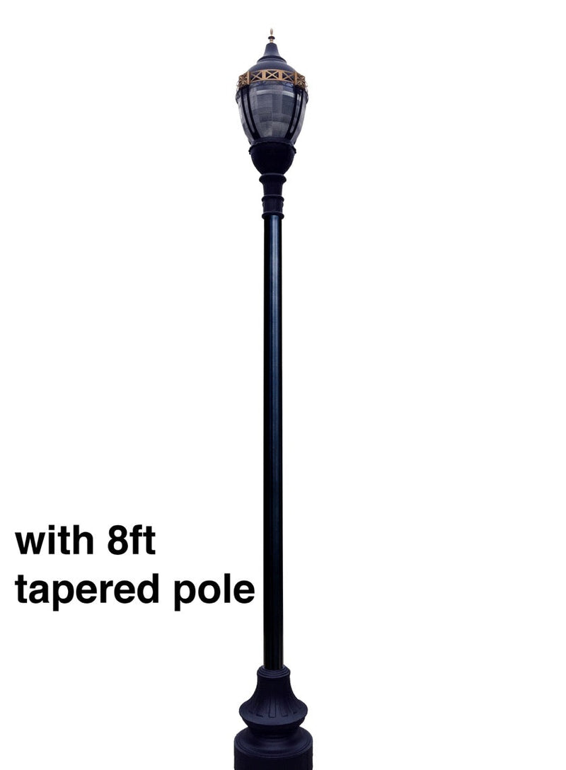 Premier Municipal Quality LED Street Light Fixture, Pole, and Pedestal Combo with Gold Trim