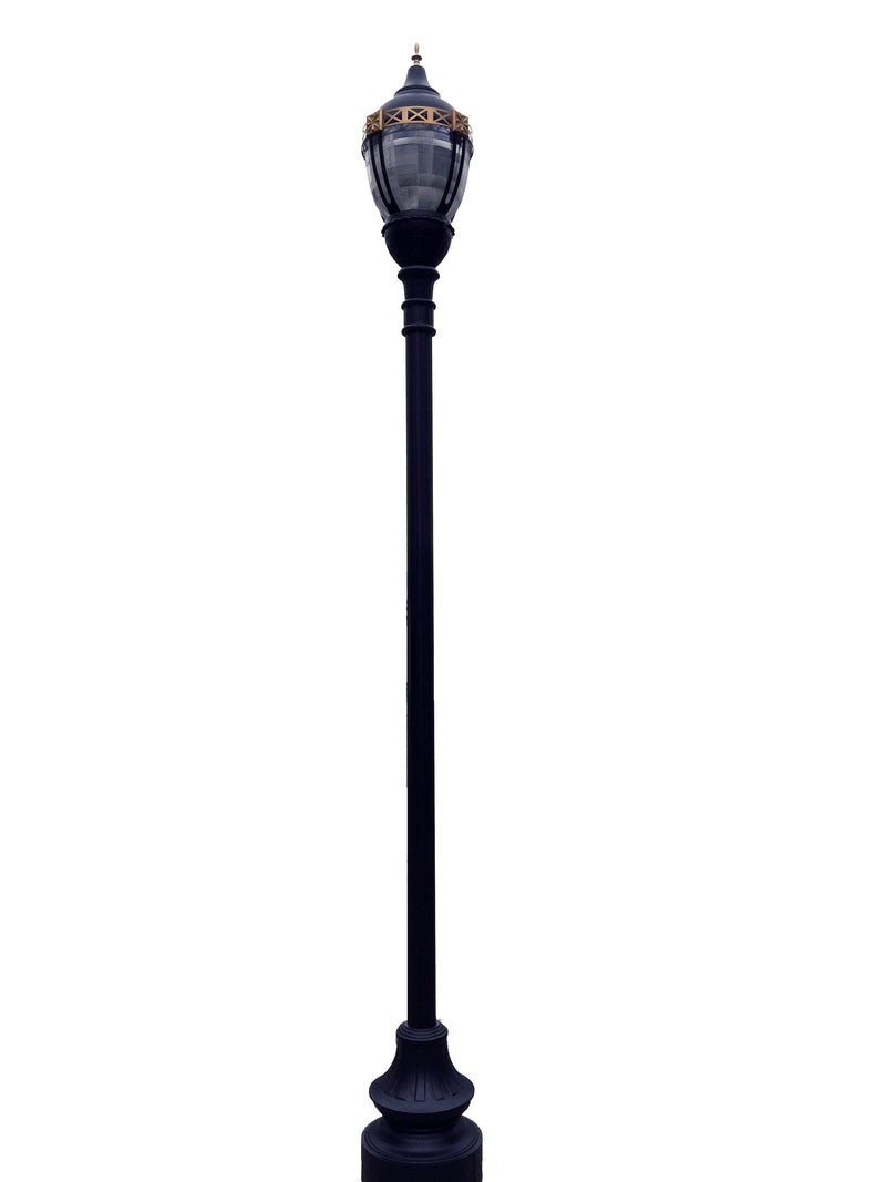 Premier Municipal Quality LED Street Light Fixture, Pole, and Pedestal Combo with Gold Trim