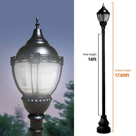 Premier Municipal Quality LED Street Light Fixture, 14ft Pole, and Pedestal Combo