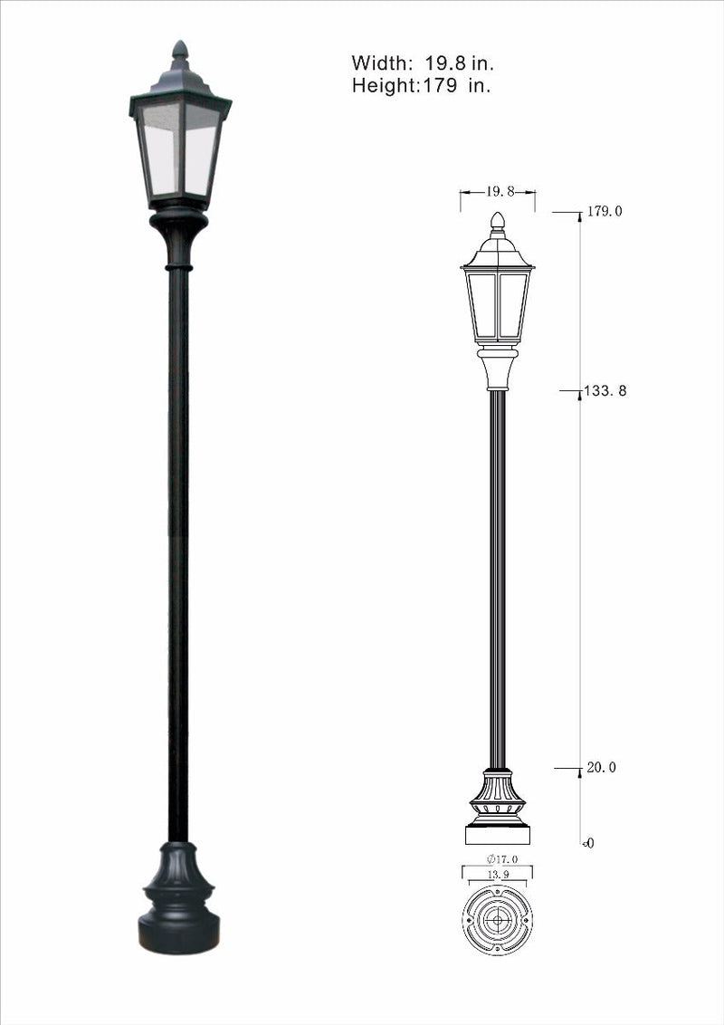Vintage Municipal Quality LED Street Light Fixture, Pole, and Pedestal Combo