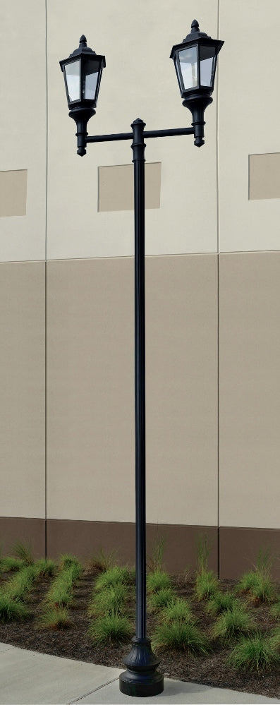 Double Lantern Style Municipal Quality LED Street Light Fixture, Pole, and Pedestal Combo