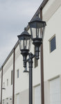 Double Lantern Style Municipal Quality LED Street Light Fixture, Pole, and Pedestal Combo