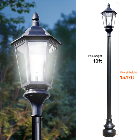 Vintage Municipal Quality LED Street Light Fixture, 10ft Pole, and Pedestal Combo