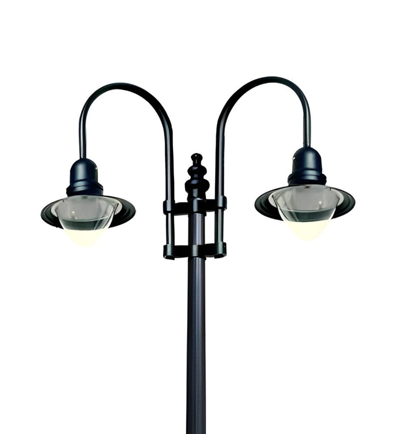 Double Fixture Dark Sky Municipal Quality LED Street Light Fixture, Pole, and Pedestal Combo