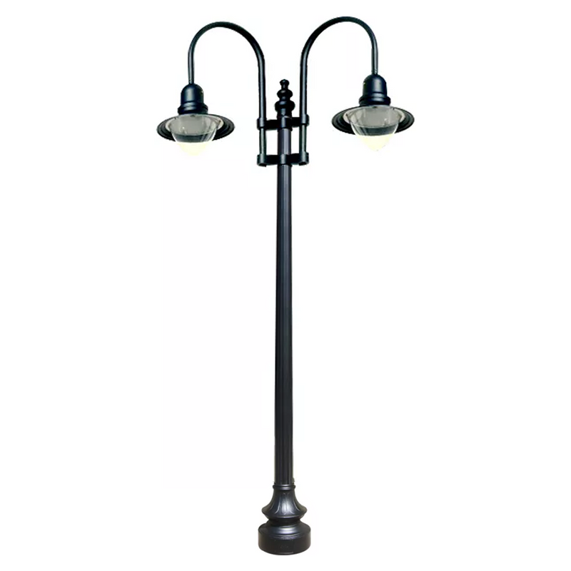 Double Fixture Dark Sky Municipal Quality LED Street Light Fixture, Pole, and Pedestal Combo