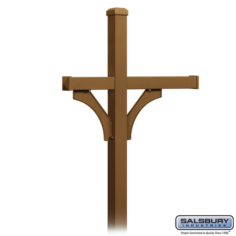 Salsbury Deluxe Mailbox Post - 2 Sided for (3) Mailboxes - In-Ground Mounted - Brass
