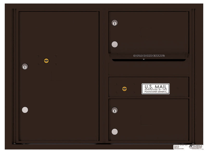 Front Loading Double Column Commercial Mailbox with 2 Tenant Compartments and 1 Parcel Locker-Dark Bronze (DB)