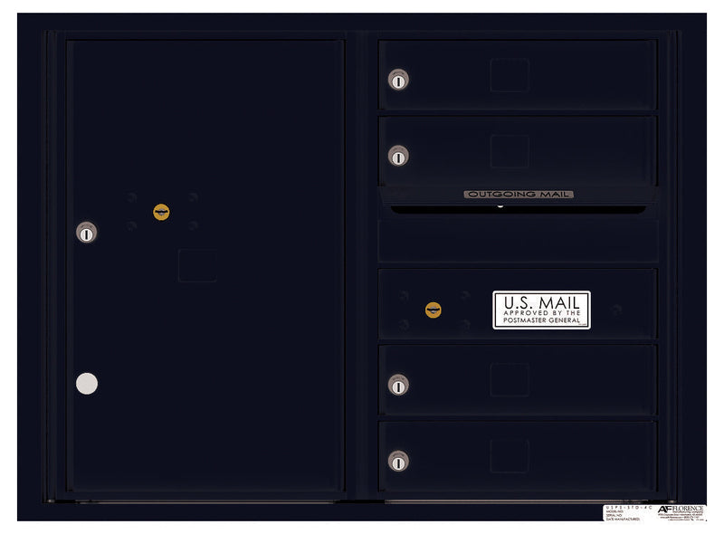 Front Loading Double Column Commercial Mailbox with 4 Tenant Compartments and 1 Parcel Locker-Black (BK)