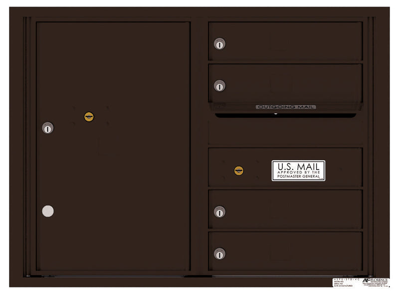 Front Loading Double Column Commercial Mailbox with 4 Tenant Compartments and 1 Parcel Locker-Dark Bronze (DB)