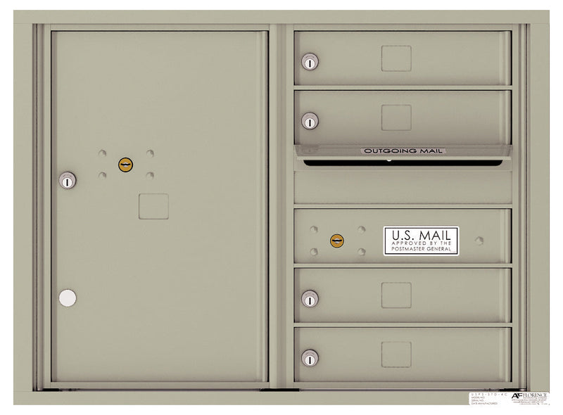Front Loading Double Column Commercial Mailbox with 4 Tenant Compartments and 1 Parcel Locker-Postal Grey (PG)