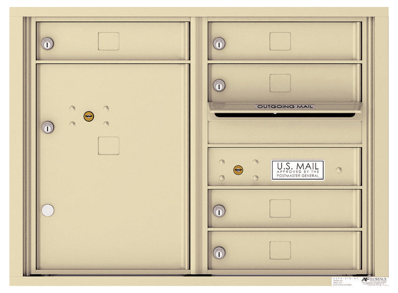 Front Loading Double Column Commercial Mailbox with 5 Tenant Doors and 1 Parcel Locker-Sandstone (SD)
