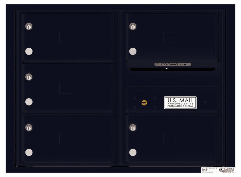 Front Loading Double Column Commercial Mailbox with 5 Tenant Compartments-Black (BK)
