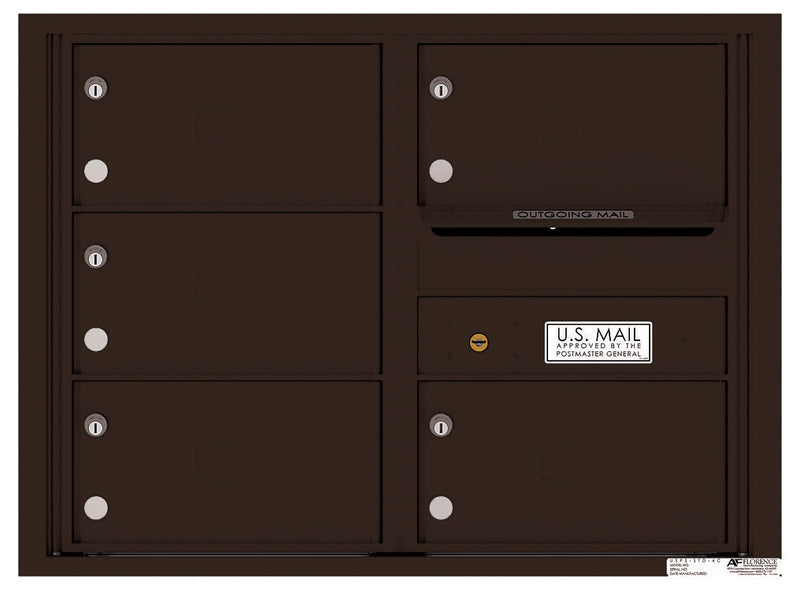 Front Loading Double Column Commercial Mailbox with 5 Tenant Compartments-Dark Bronze (DB)