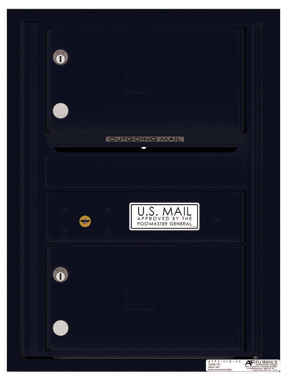 Front Loading Single Column Commercial Mailbox with 2 Tenant Compartments - 4C Horizontal-Black (BK)