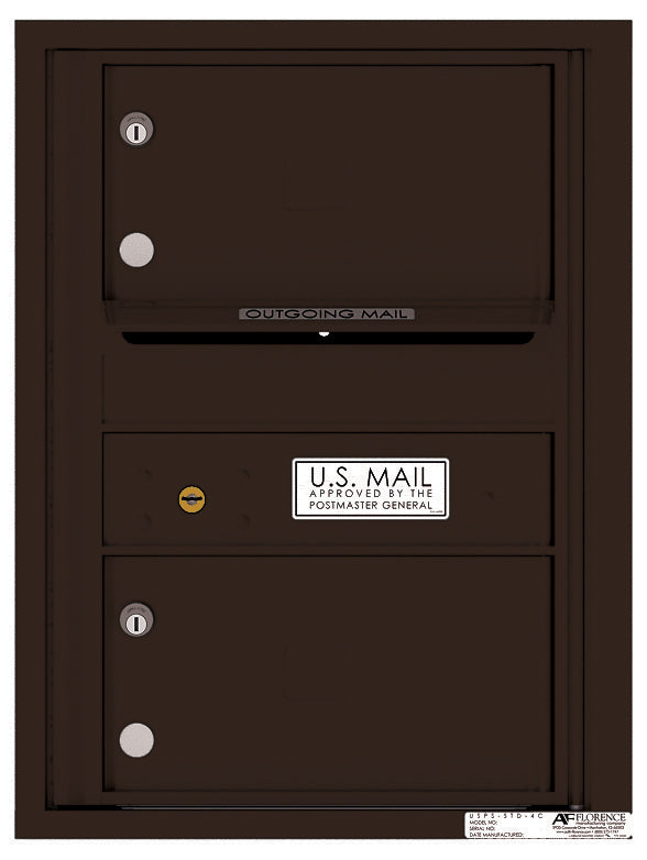 Front Loading Single Column Commercial Mailbox with 2 Tenant Compartments - 4C Horizontal-Dark Bronze (DB)