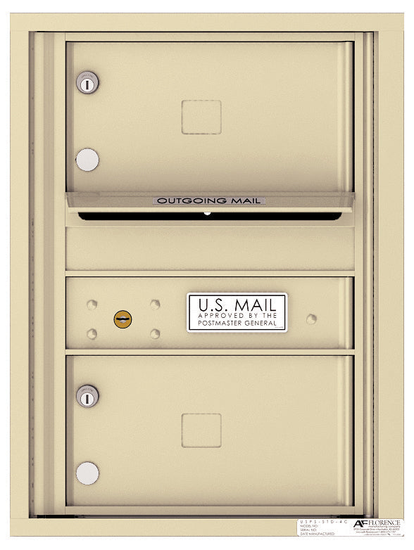 Front Loading Single Column Commercial Mailbox with 2 Tenant Compartments - 4C Horizontal-Sandstone (SD)