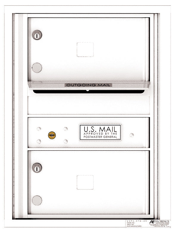 Front Loading Single Column Commercial Mailbox with 2 Tenant Compartments - 4C Horizontal-White (WH)