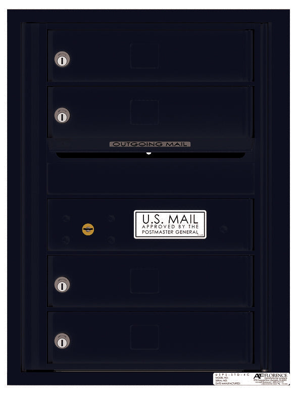 Front Loading Single Column Extra-Large Commercial Mailbox with 4 Tenant Compartments-Black (BK)