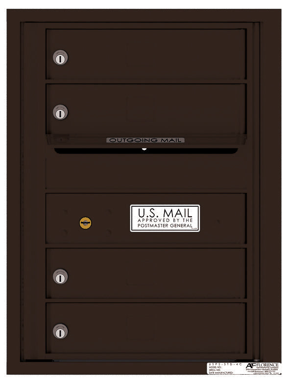 Front Loading Single Column Extra-Large Commercial Mailbox with 4 Tenant Compartments-Dark Bronze (DB)