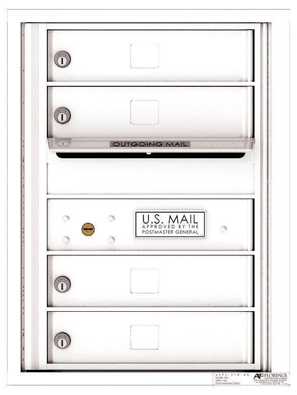 Front Loading Single Column Extra-Large Commercial Mailbox with 4 Tenant Compartments-White (WH)