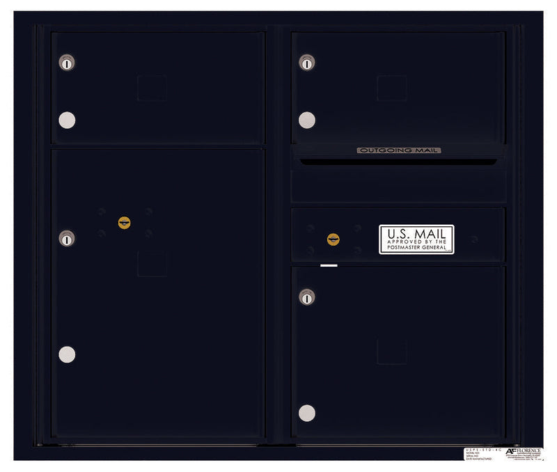 Front Loading Double Column Commercial Mailbox with 3 Tenant Doors and 1 Parcel Locker-Black (BK)