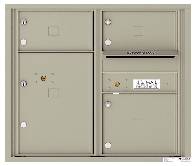 Front Loading Double Column Commercial Mailbox with 3 Tenant Doors and 1 Parcel Locker-Postal Grey (PG)