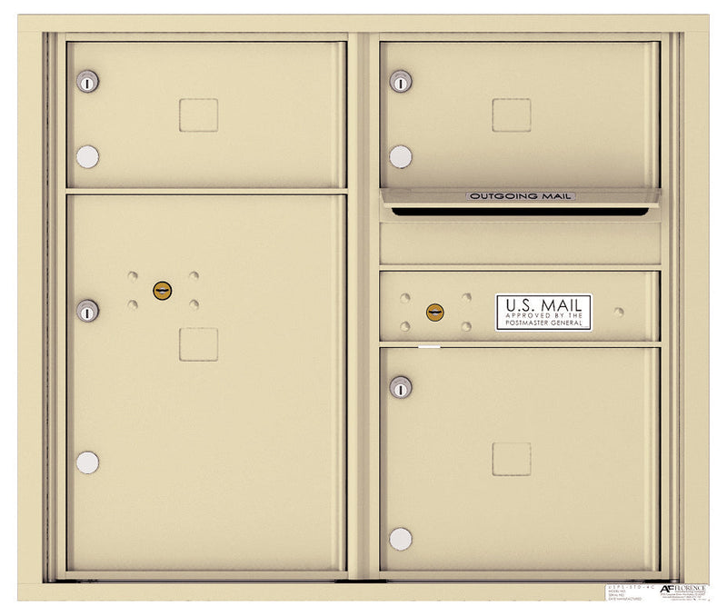 Front Loading Double Column Commercial Mailbox with 3 Tenant Doors and 1 Parcel Locker-Sandstone (SD)