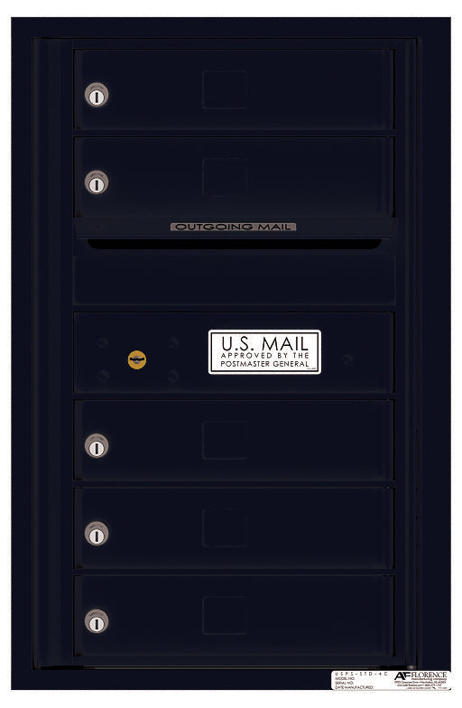 Front Loading Single Column Commercial Mailbox with 5 Tenant Doors-Black (BK)