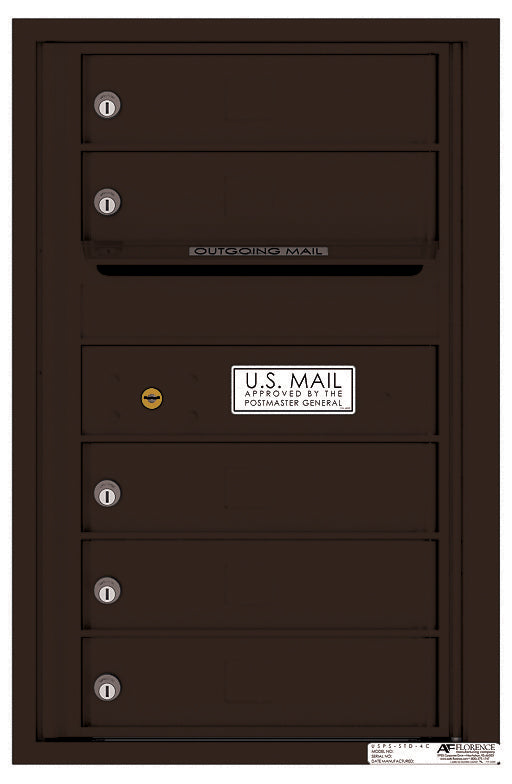 Front Loading Single Column Commercial Mailbox with 5 Tenant Doors-Dark Bronze (DB)