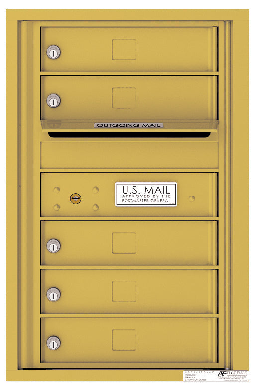 Front Loading Single Column Commercial Mailbox with 5 Tenant Doors-Gold Speck (GS)