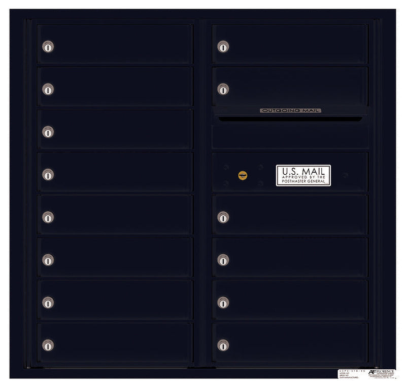 Front Loading Commercial Mailbox with 14 Tenant Compartments-Black (BK)