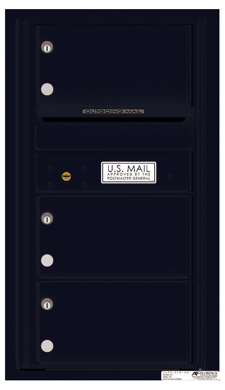 Front Loading Commercial Mailbox with 3 Tenant Compartments-Black (BK)