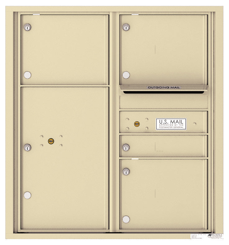 Versatile Front Loading Double Column Commercial Mailbox with 4 Tenant Compartments and 1 Parcel Locker-Sandstone (SD)