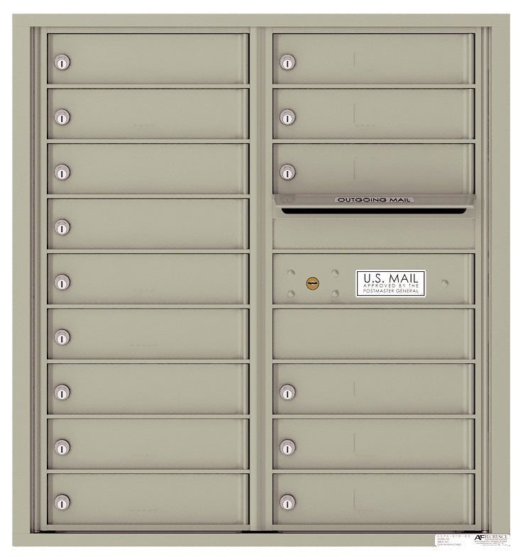 Versatile Front Loading Double Column Commercial Mailbox with 15 Tenant Doors and Outgoing Mail Slot-Postal Grey (PG)