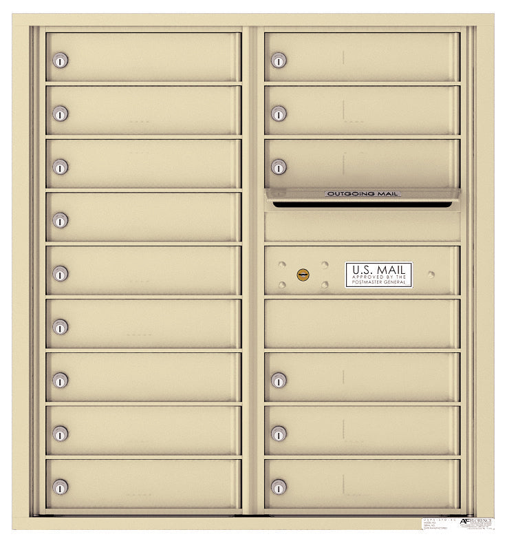 Versatile Front Loading Double Column Commercial Mailbox with 15 Tenant Doors and Outgoing Mail Slot-Sandstone (SD)