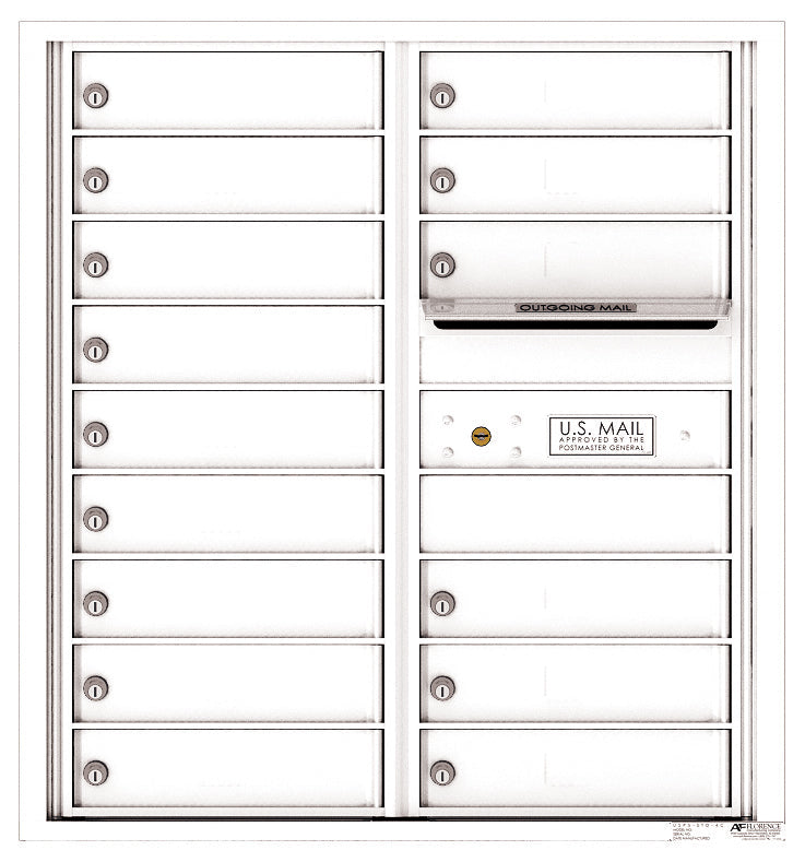 Versatile Front Loading Double Column Commercial Mailbox with 15 Tenant Doors and Outgoing Mail Slot-White (WH)