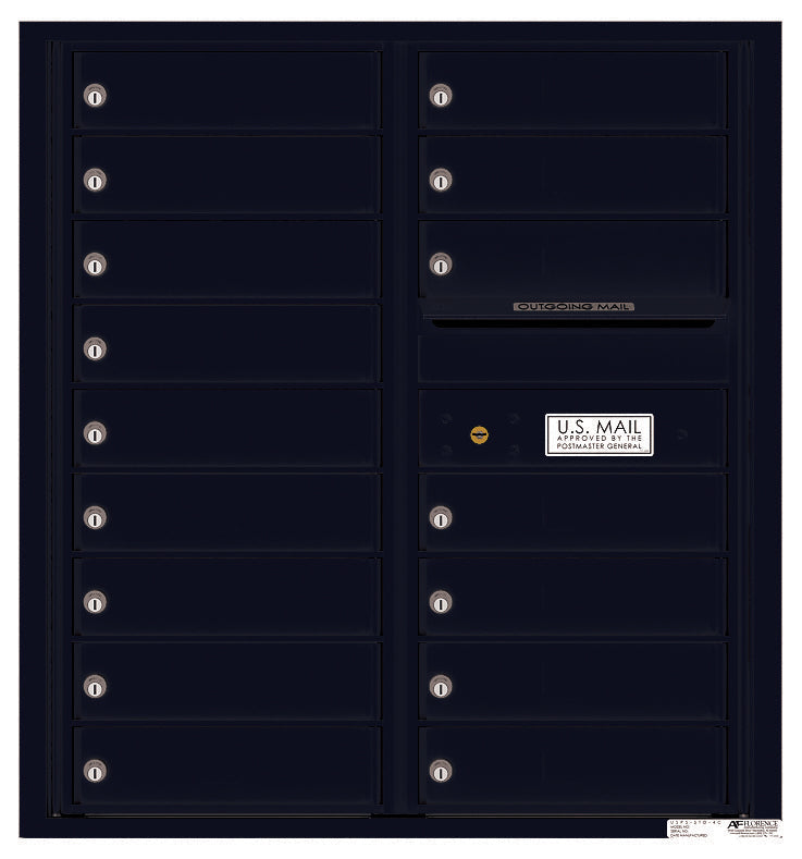 Versatile Front Loading Double Column Commercial Mailbox with 16 Tenant Doors and Outgoing Mail Slot-Black (BK)