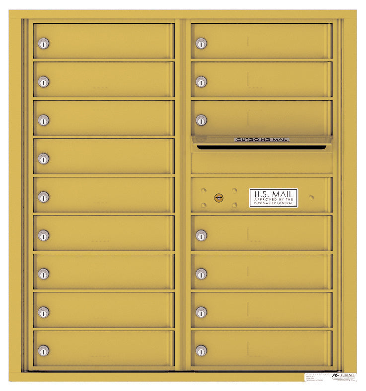 Versatile Front Loading Double Column Commercial Mailbox with 16 Tenant Doors and Outgoing Mail Slot-Gold Speck (GS)