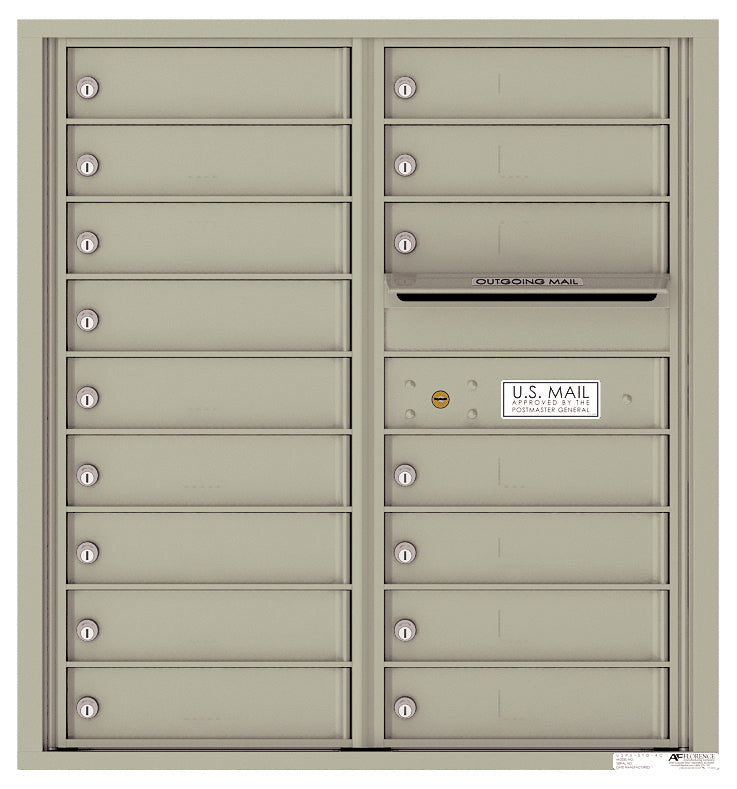 Versatile Front Loading Double Column Commercial Mailbox with 16 Tenant Doors and Outgoing Mail Slot-Postal Grey (PG)
