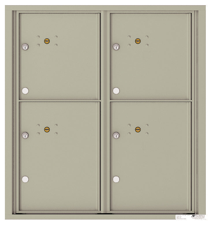 Versatile Front Loading Fully Recessed Double Column Commercial Mailbox with 4 Extra-Large Parcel Lockers-Postal Grey (PG)