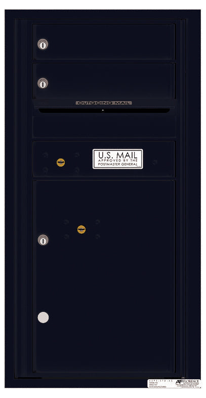 Versatile Front Loading Single Column Commercial Mailbox with 2 Tenant Compartments and 1 Parcel Locker-Black (BK)