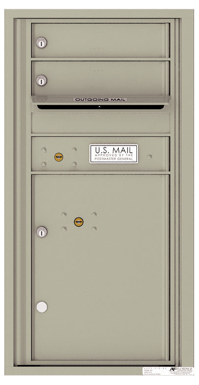 Versatile Front Loading Single Column Commercial Mailbox with 2 Tenant Compartments and 1 Parcel Locker-Postal Grey (PG)