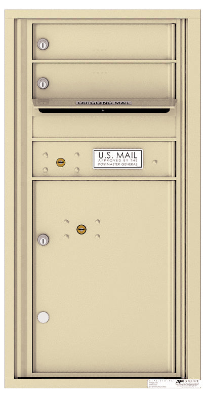 Versatile Front Loading Single Column Commercial Mailbox with 2 Tenant Compartments and 1 Parcel Locker-Sandstone (SD)