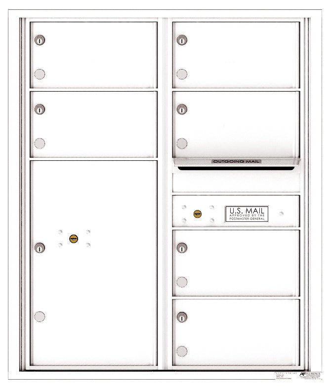 Versatile Front Loading Double Column Commercial Mailbox with 6 Tenant Compartments and 1 Parcel Locker-White (WH)