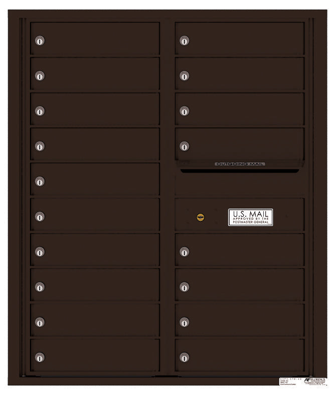 Versatile Front Loading Double Column Commercial Mailbox with 18 Tenant Compartments and Outgoing Mail Slot-Dark Bronze (DB)